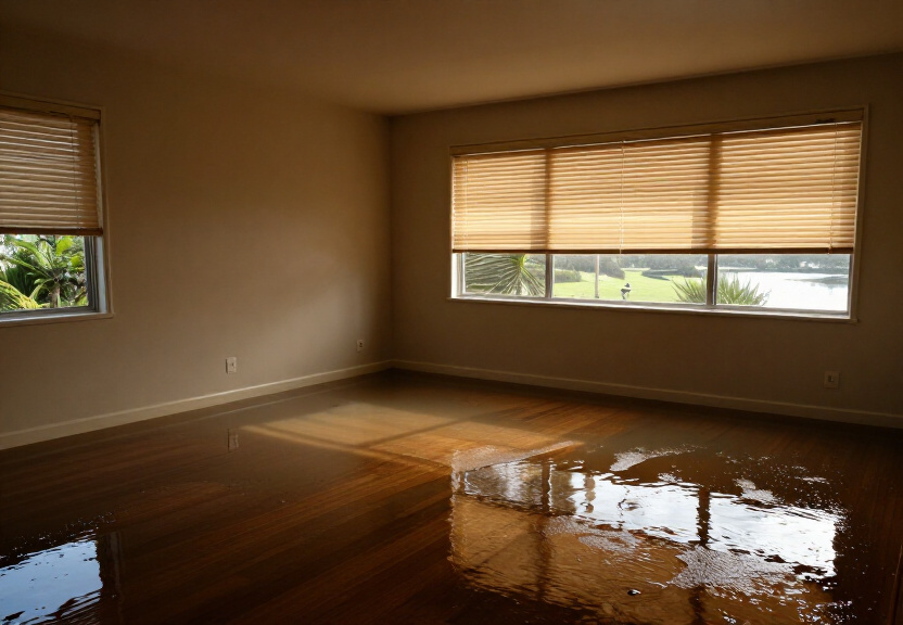 Water-damaged office in Cartwright before restoration